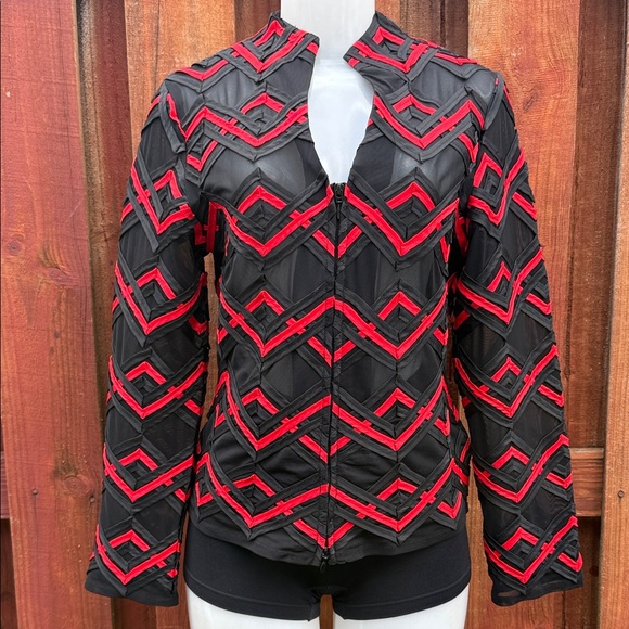 T&W Designs Jackets & Blazers - T&W Designs Black and Red Patterned Blazer Size S